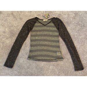 NWT Miss Me Long Sleeve Gray & Black Striped Sequin Mesh Top Medium